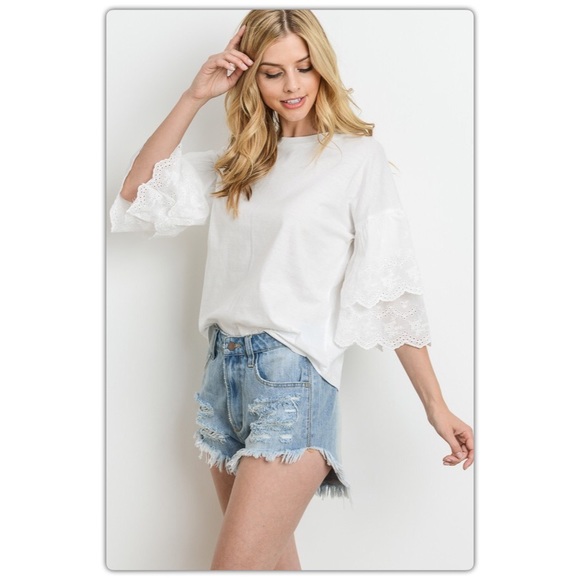 The NEW Boutique Tops - Bohemian Ruffle Sleeve White Top